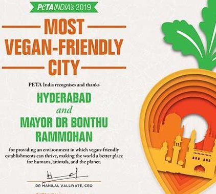 Hyderabad Nabs PETA India’s ‘Most Vegan-Friendly City’ Award for 2019